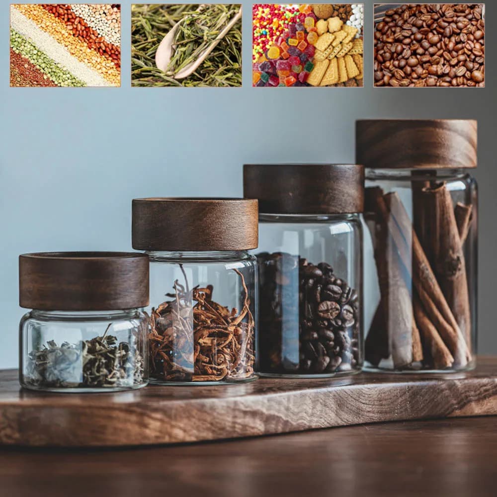 Mars-Bocaux à Épices en Verre Borosilicate, Stockage Précieux, Bois d'Acacia, Divers, Scellés, Pots de Stockage, Bouteille Fendue