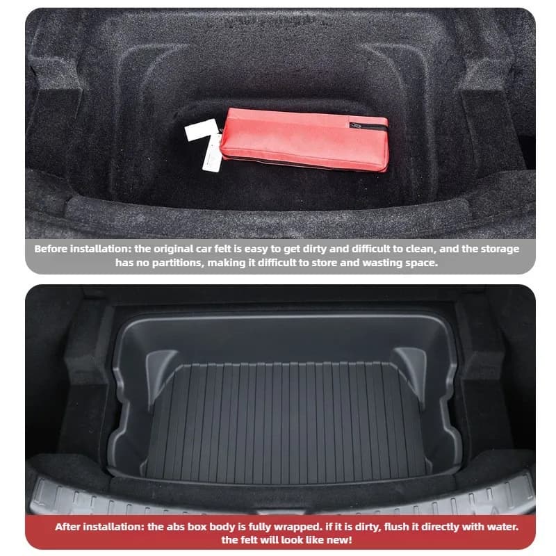 Boîte de rangement de lancement pour nouveau modèle Tesla Y Juniper 2025, coffre arrière, boîte de rangement à Double pont, plateau de bagages anti-poussière pour chargement avant