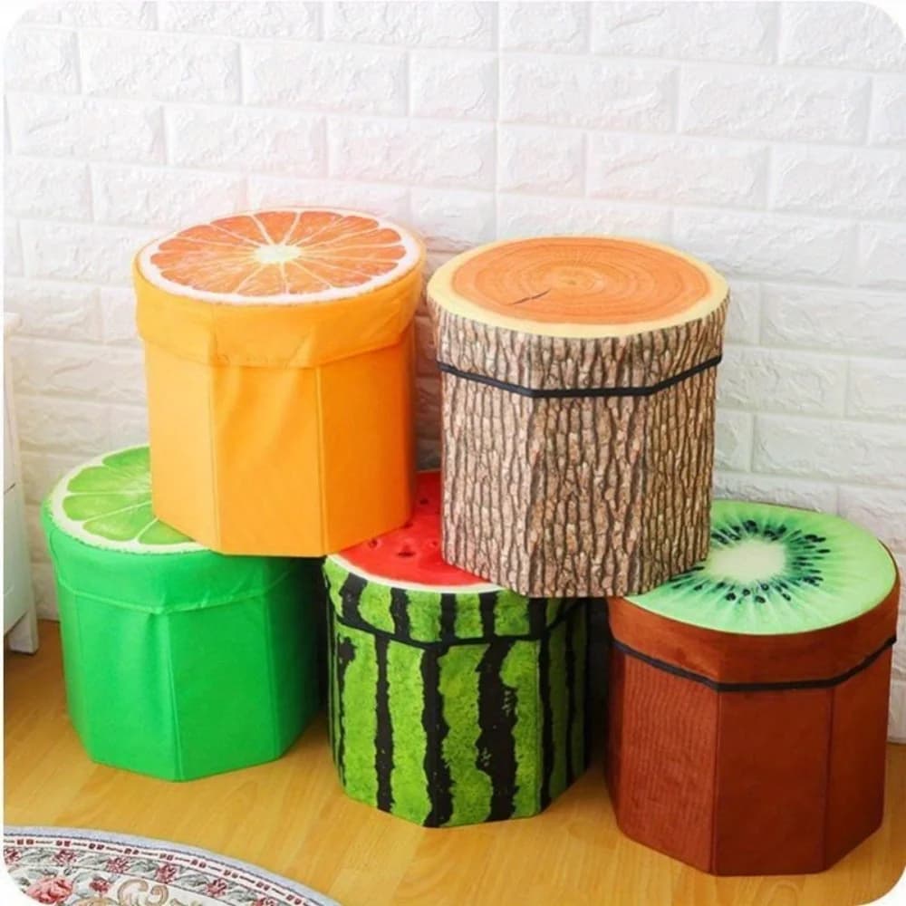 Tabouret de rangement de fruits, jolie boîte de rangement de tabouret pliant, siège de rangement pliable, tabouret de rangement créatif pour souche
