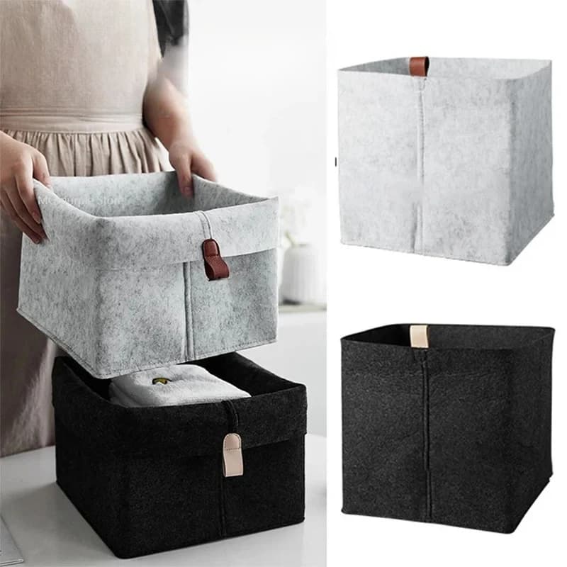 Panier de rangement en feutre, boîte organisateur de bureau, organisateur multifonction, rangement pour vêtements, magazines, noir gris, décoration intérieure