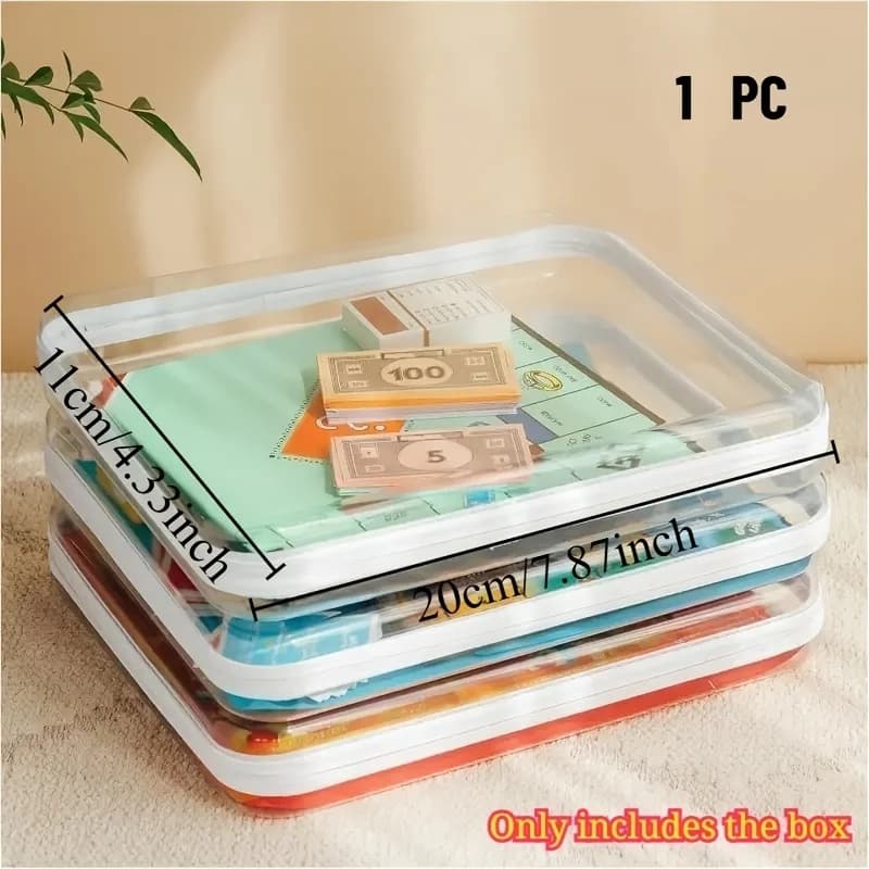 1 boîte de rangement rigide transparente avec fermeture à glissière - Organisateur de jeux de société en plastique durable, adapté aux jeux, aux puzzles