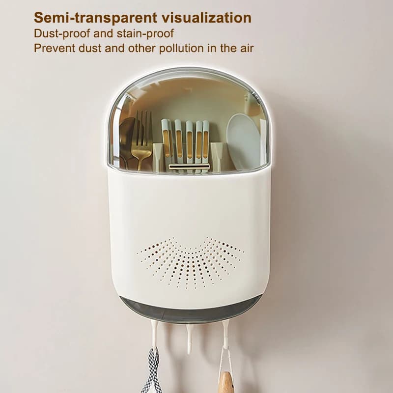 Boîte de rangement de couverts de cuisine, support mural de rangement de vaisselle avec couvercle, cuillère anti-poussière et organisateur de baguettes, supports de vidange