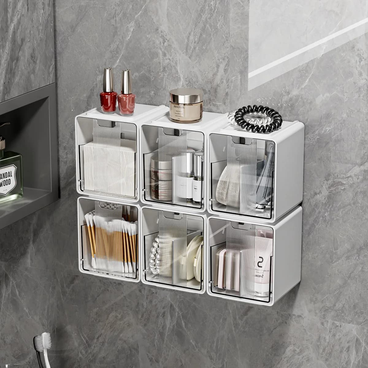 Boîte de rangement à suspendre/à accrocher. Armoire à miroir connectée à une boîte de rangement cosmétique. Boîte de rangement pour coton-tiges. Convient pour la salle de bain