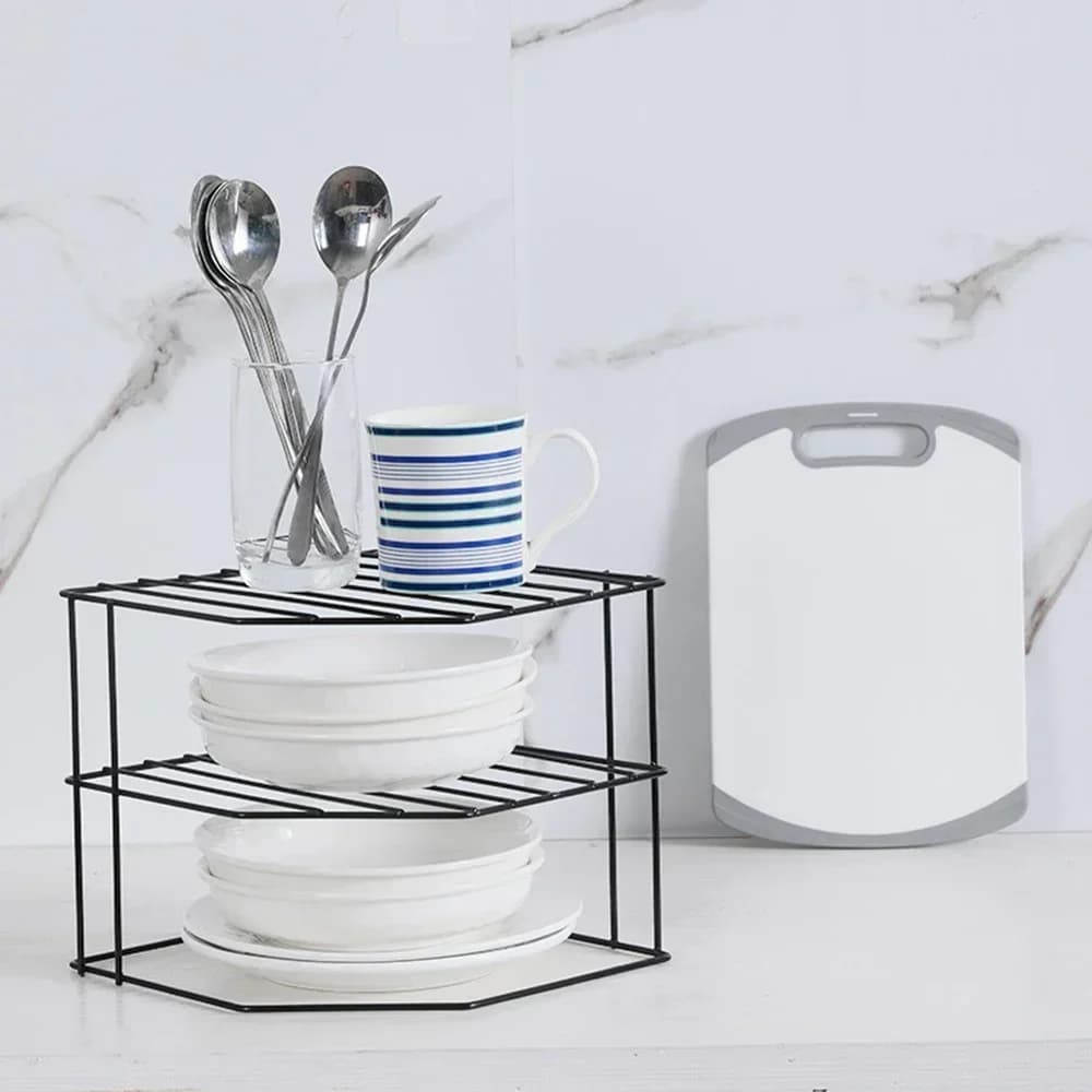 Étagère d'angle de rangement de cuisine, Pot d'assaisonnement, bol, plat, verres, organisateur de comptoir, support de maquillage cosmétique amovible à 3 niveaux