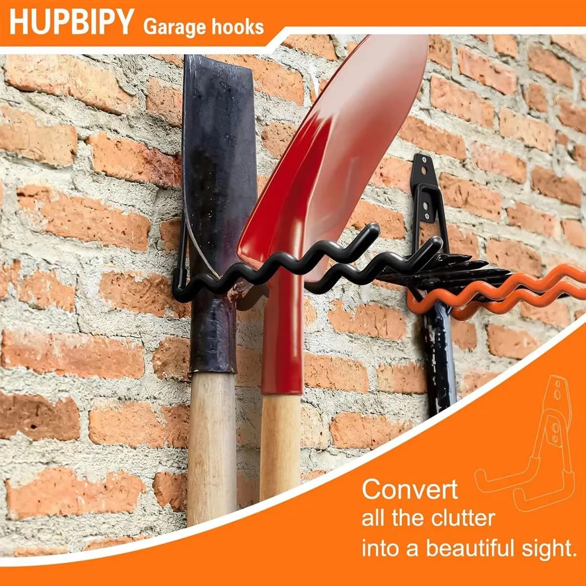 Crochets utilitaires pour garage, organisateur d'outils de jardin pour garage, crochets utilitaires suspendus pour montage mural, organisateur de rangement d'outils robuste