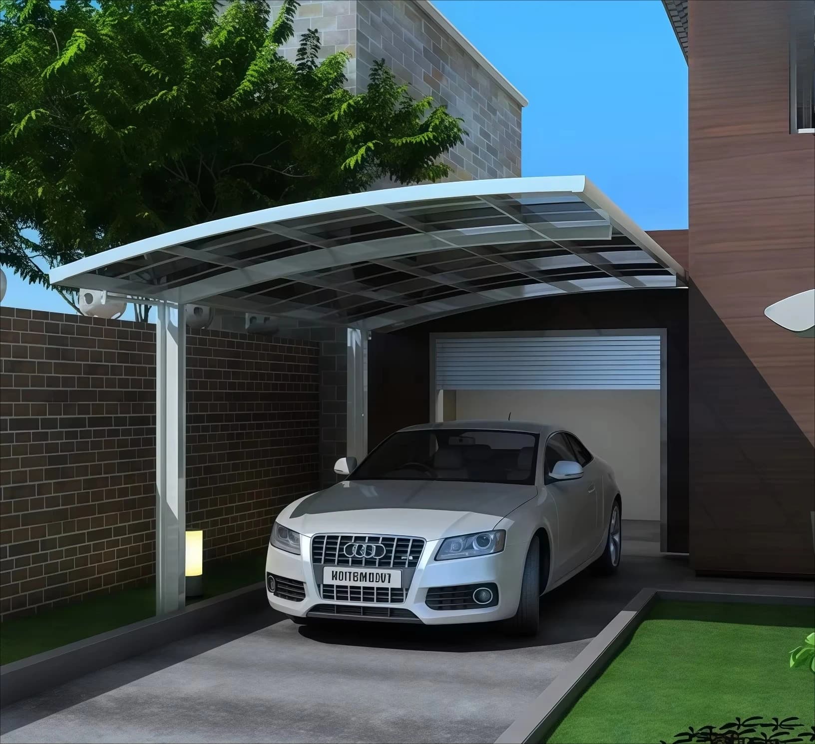 Abri de voiture moderne et minimaliste en alliage d'aluminium résistant aux intempéries, idéal pour l'amélioration de l'aspect résidentiel