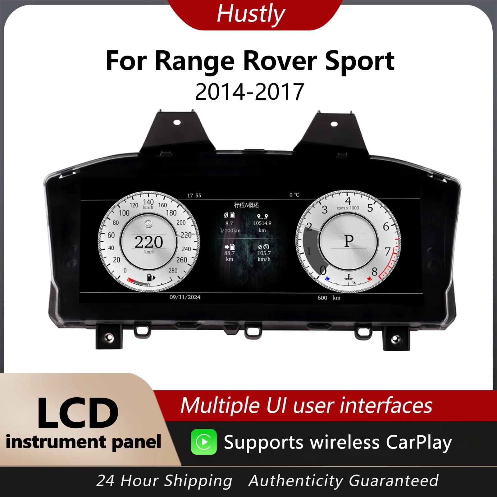 Tableau de bord numérique de 12,3 pouces pour Range Rover Sport (2014-2017) Executive (2013-2016) Compteur de vitesse iOS CarPlay