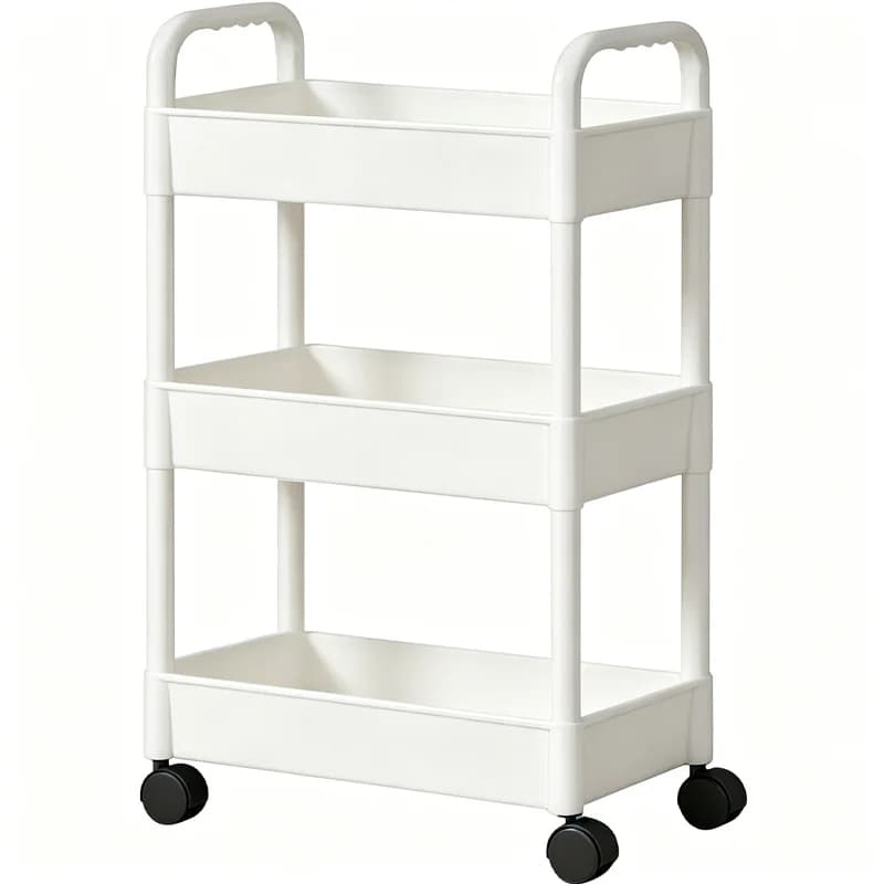 Chariot de rangement mobile à 3 niveaux avec roulettes – Étagère de rangement en plastique facile à assembler pour salle de bain, cuisine, camping-car et bureau
