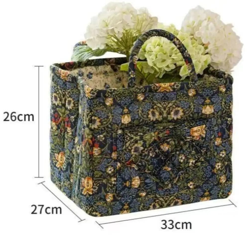 Panier de rangement en tissu à motif floral, poignées de transport faciles, design matelassé, panier à linge en tissu, grande capacité, design pliable