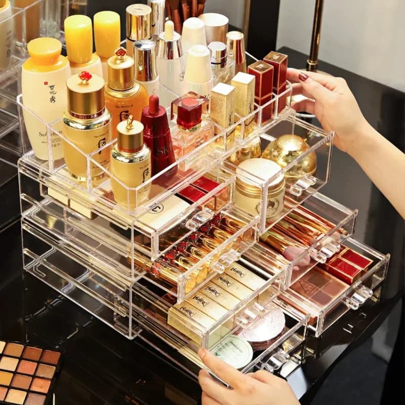 Boîte de rangement de cosmétiques pour salle de bain, bijoux, vernis à ongles, rouge à lèvres, organisateur de brillant à lèvres, séparateurs de tiroir de maquillage transparents