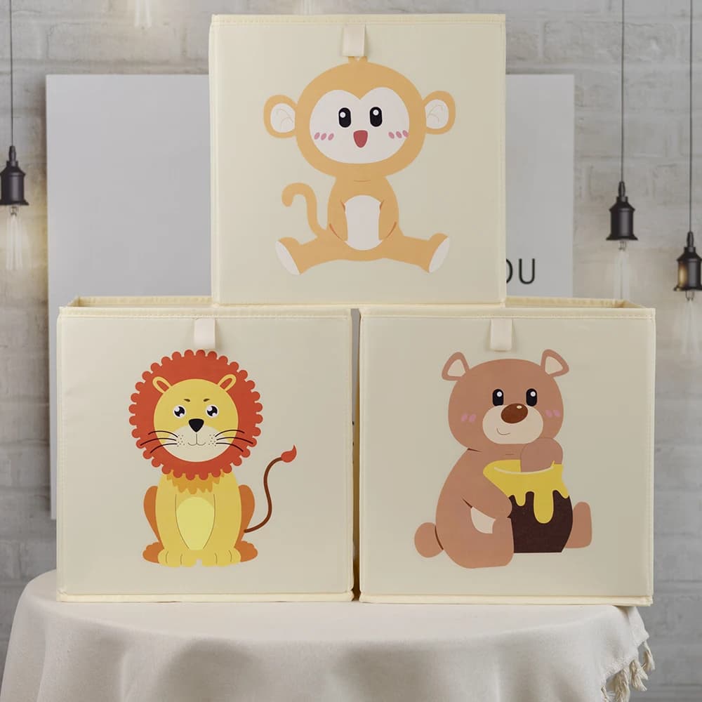 Boîtes de rangement pliables en forme de cube avec des animaux de dessin animé, organisateur de jouets pour enfants, boîte pliable pour la chambre d'enfant, la salle de jeux, l'armoire, le rangement à