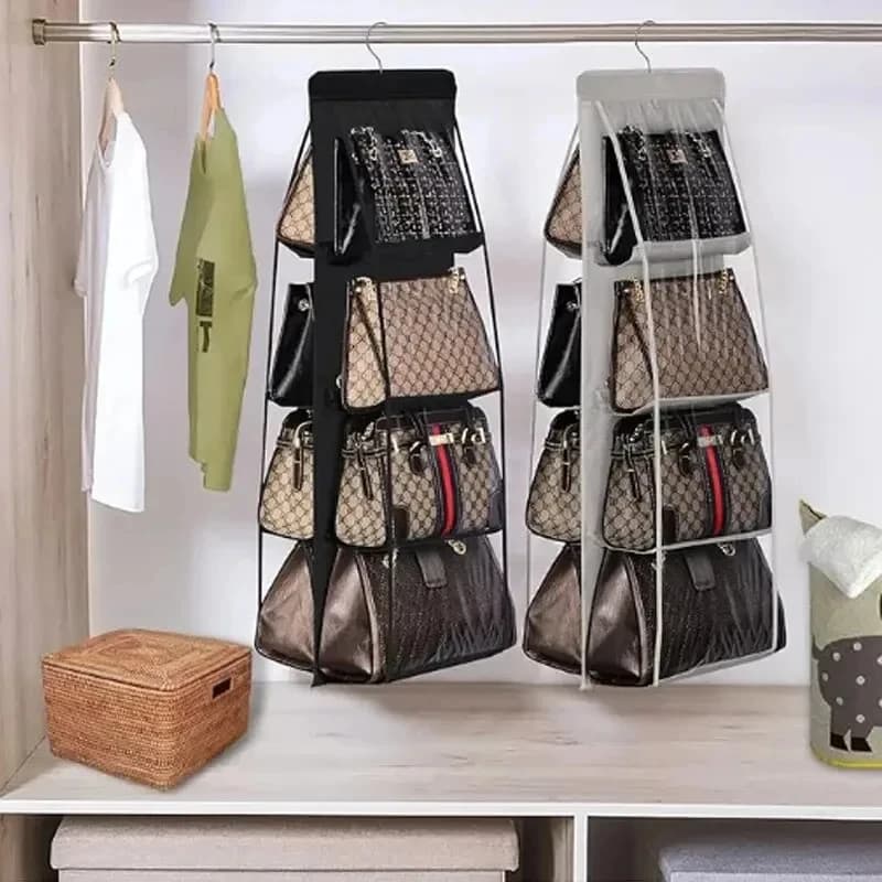Hanging Handbag Storage Organizer Double-Sided Multi-Layer Dust Proof Bag Holder Wardrobe Hanging Storage Accessory