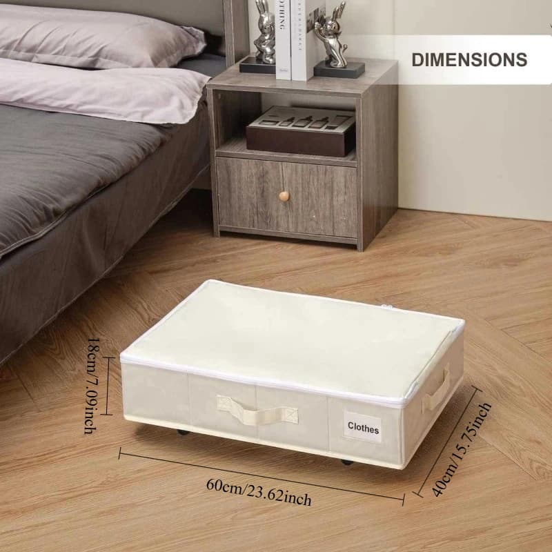 ​ ​ Bac de rangement pliable sous le lit 50L -360 °   Roues détachables pour vêtements saisonniers, organisateur de garde-robe toutes saisons avec accès facile
