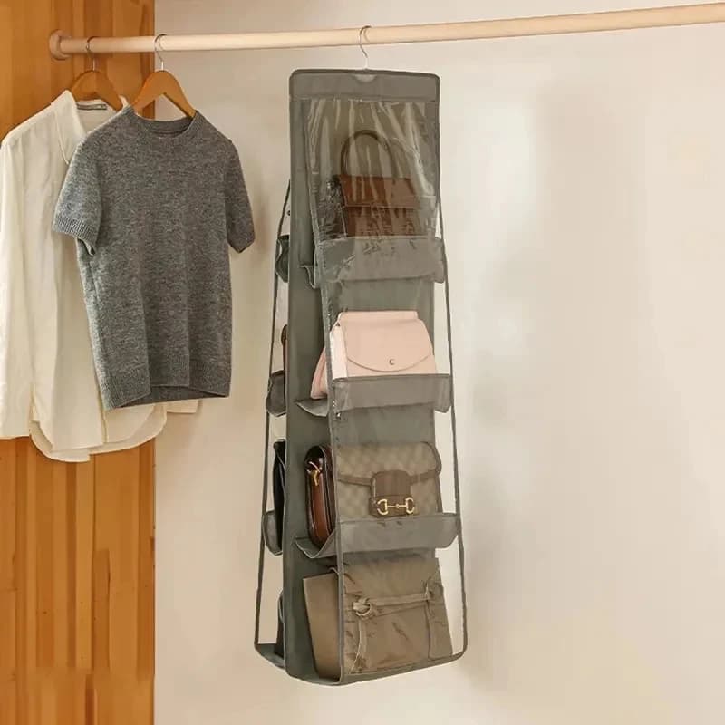 Hanging Handbag Storage Organizer Double-Sided Multi-Layer Dust Proof Bag Holder Wardrobe Hanging Storage Accessory