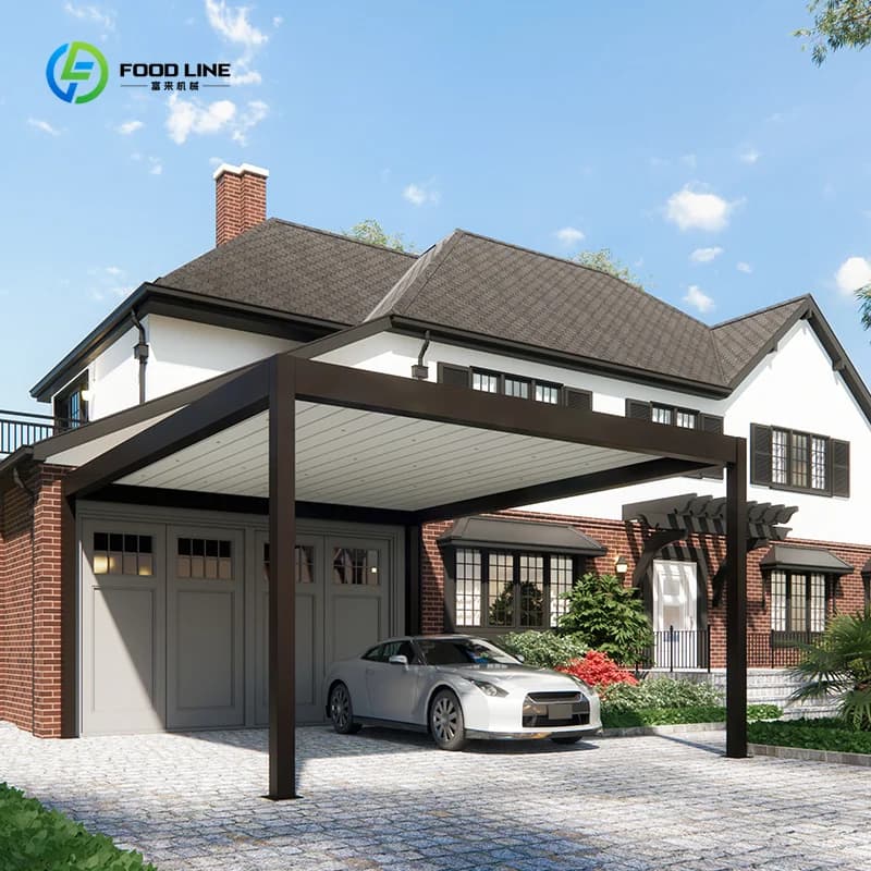 Pergola en aluminium couleur personnalisée, thermolaquée avec écran pour abri de voiture et ombrage de jardin sur mesure