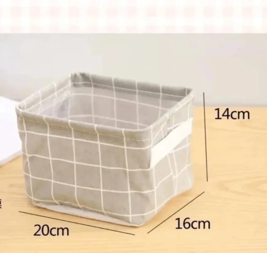 Panier de rangement pliable en tissu à motif quadrillé 20×16×14 cm, bac de rangement pliable avec poignée pour la maison, le bureau, le tiroir, le placard