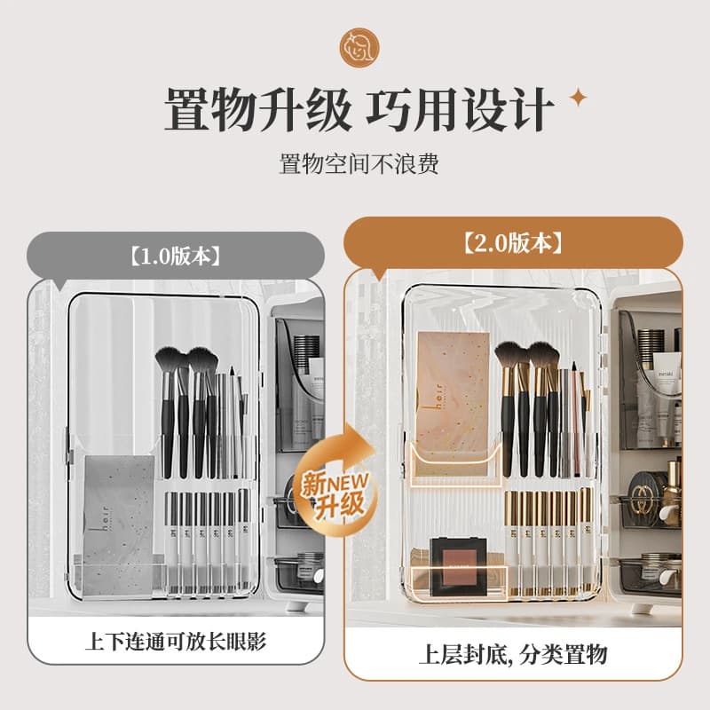 Grande boîte de rangement de cosmétiques, légère, capacité de bureau de luxe, support de rangement anti-poussière, vanité domestique, rouge à lèvres, boîte de rangement de cosmétiques