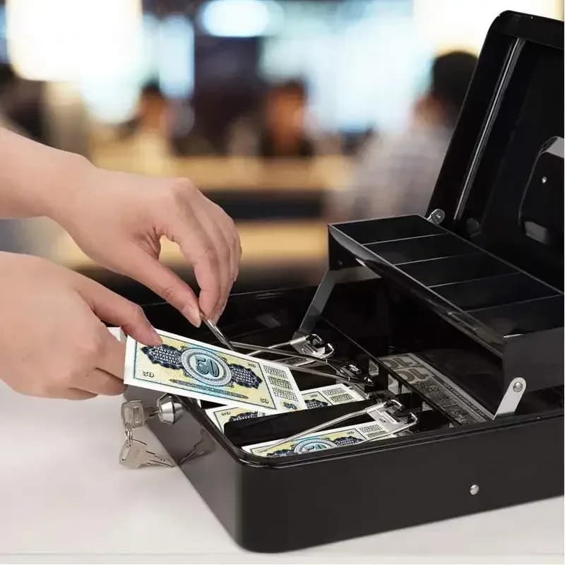 Tirelire pour économiser de l'argent, boîte à monnaie verrouillable avec plateau à monnaie, organisateur de rangement en métal pour argent, 4 compartiments pour billets/5 compartiments pour pièces, ti