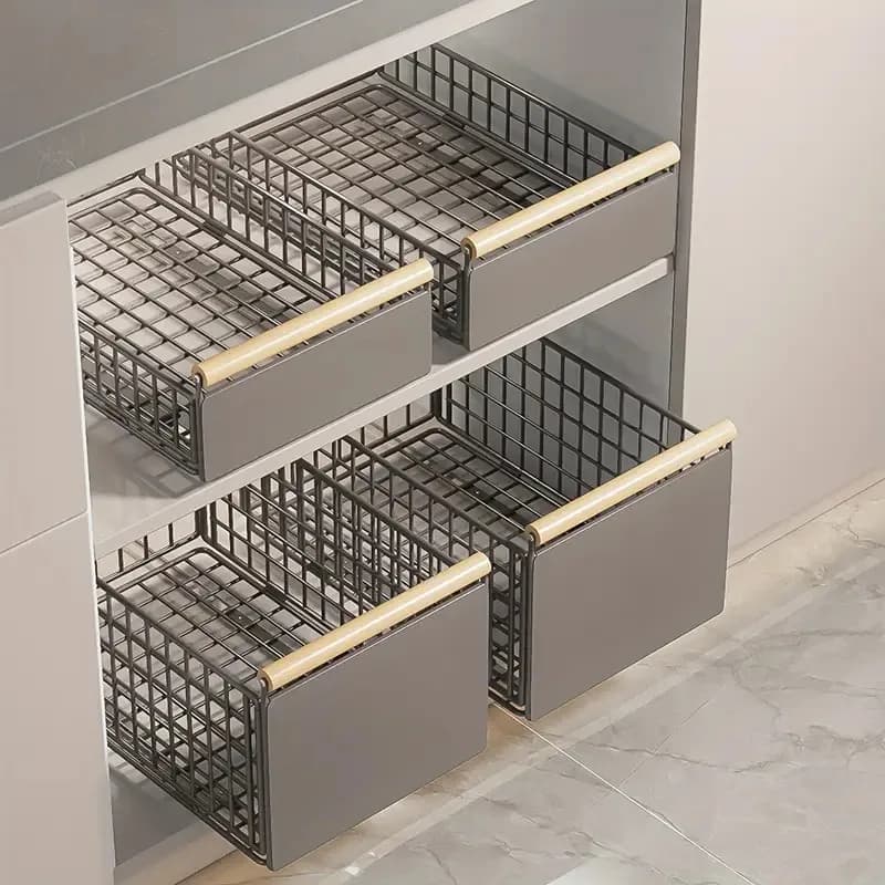 Panier de rangement extractible en métal, organisateur d'armoire coulissant, rangement d'épices et de couverts, organisateur d'armoire de cuisine polyvalent