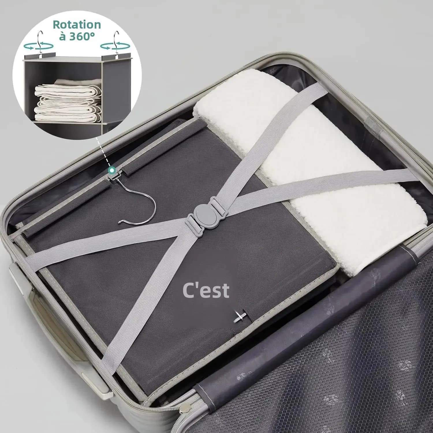 Organisateur de placard suspendu, sac de rangement de garde-robe à 6 étagères avec crochets, étagères pliables en tissu peu encombrantes pour chambre à coucher, dortoir, voyage