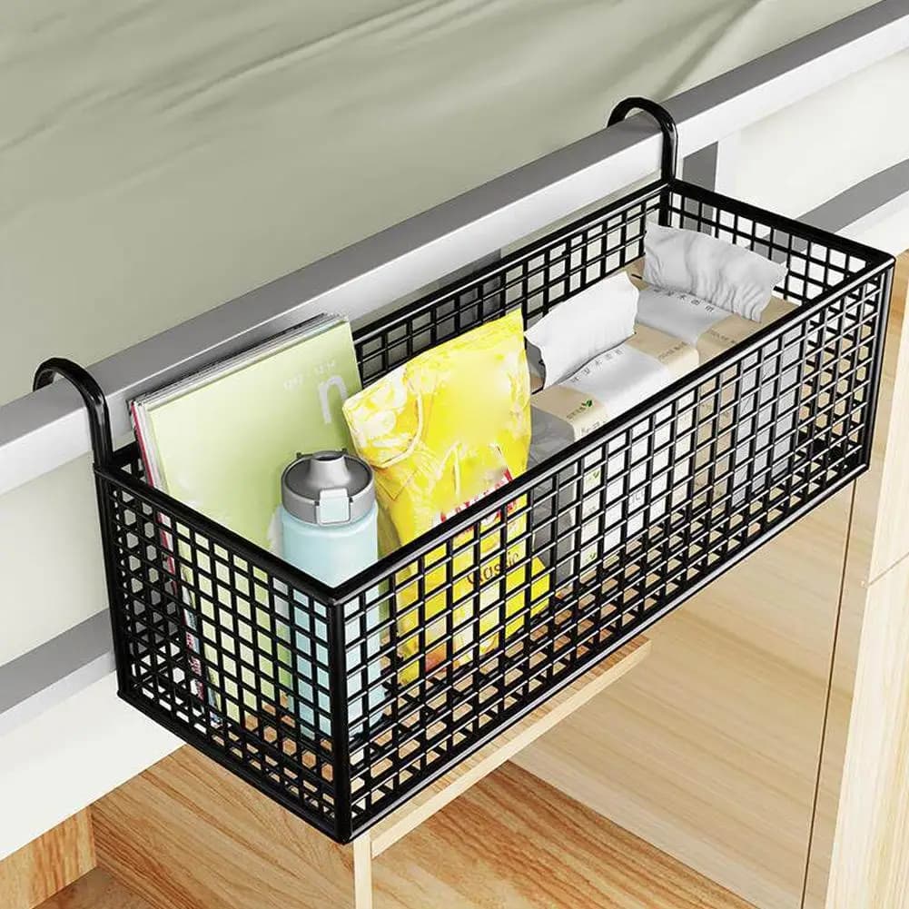 1 panier de rangement en fer pour chevet, panier de rangement suspendu derrière la porte du dortoir, cadre de rangement sous lit gain de place