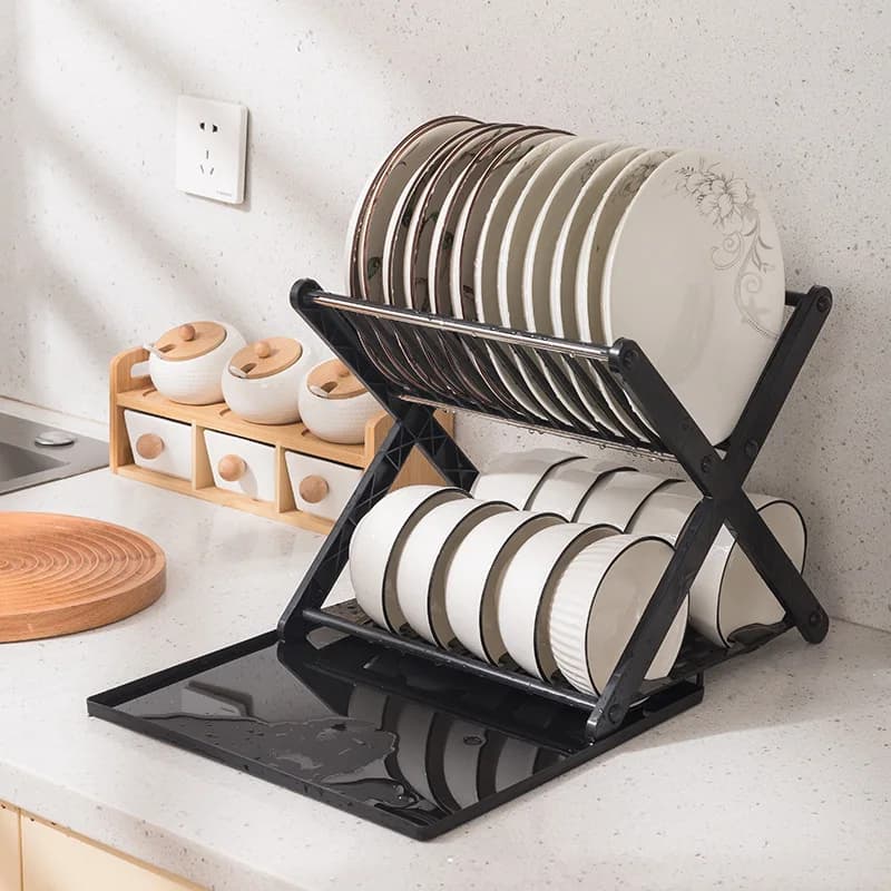 Rangement de vaisselle de cuisine en acier inoxydable, cloison de bureau à deux couches, grande capacité, simple perfect, égouttoir T1