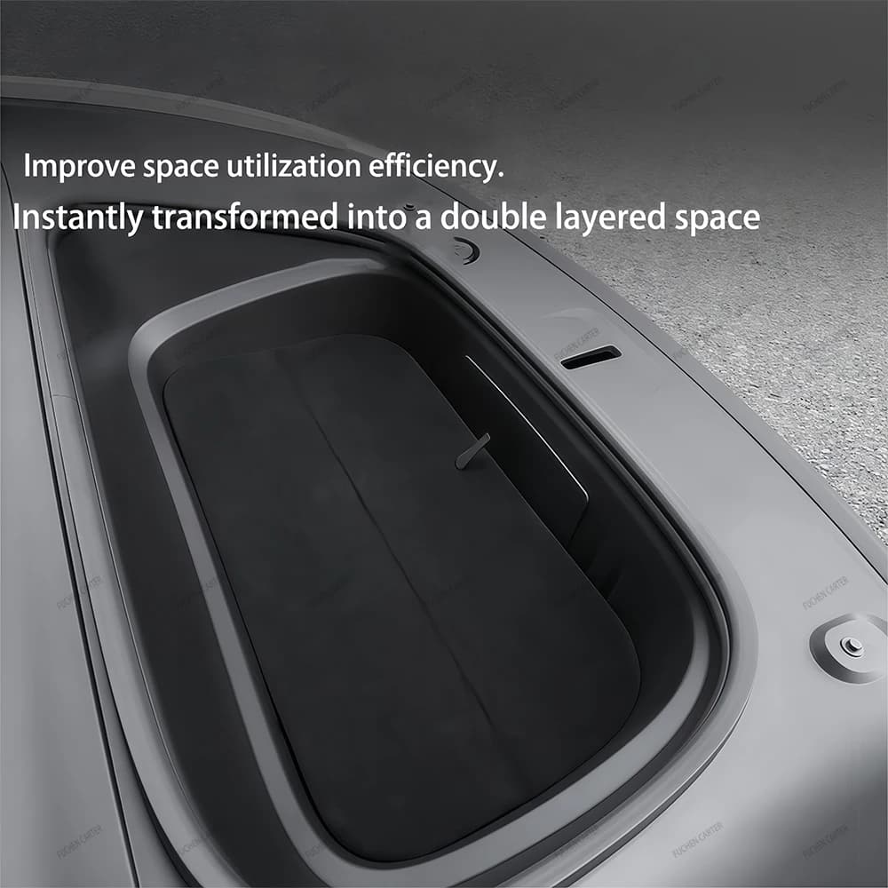 Pour Tesla Model YL Model Y Juniper 2025-2026 Boîte de rangement double niveau pour coffre avant et arrière, organisateur de bagages, accessoires