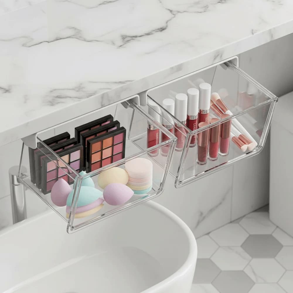 Boîte de rangement suspendue sous le bureau pour cosmétiques, organisateur de bijoux dissimulé, conteneur de maquillage, support de rangement domestique pour coiffeuse