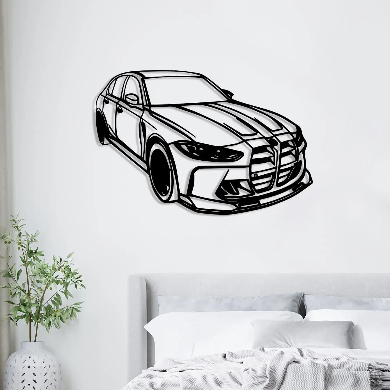 Décoration murale en métal pour voiture de luxe moderne - Design élégant en fer noir, parfait pour le bureau, le salon, la chambre, la terrasse, la cuisine 1 pièce