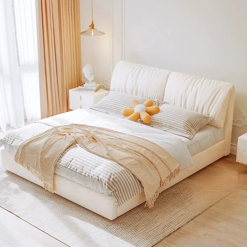 Lit de chambre moderne avec rangement, lit double de princesse, lit d'hôtel, lit simple au sol, lit queen, meubles de chambre, mobilier du milieu du siècle