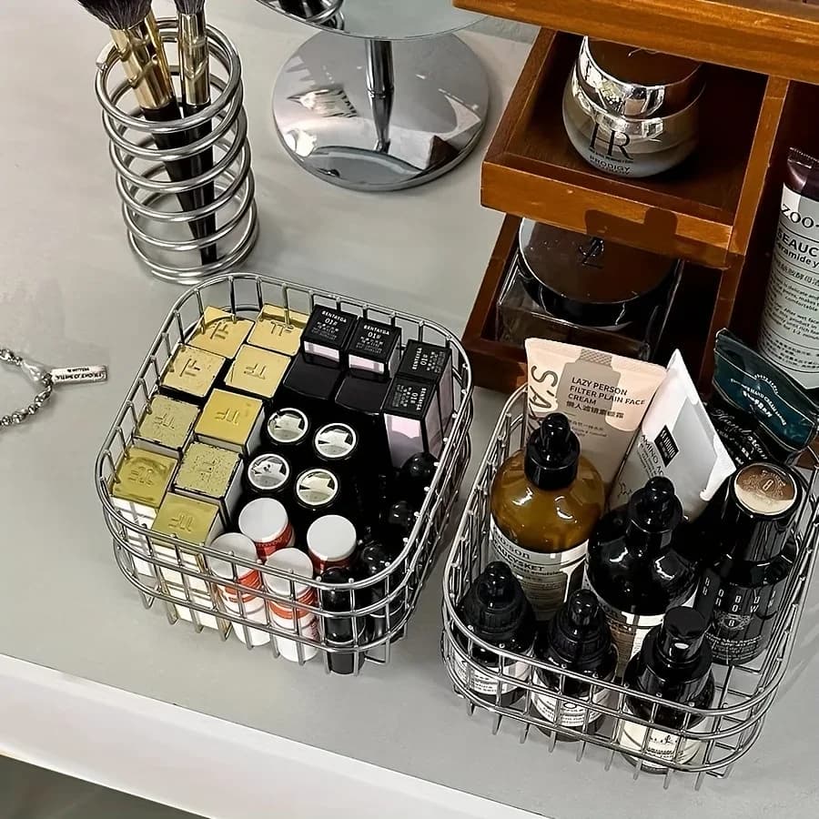 Panier de rangement en acier inoxydable, organisateur polyvalent pour salle de bain, cuisine, bureau, organisateurs et rangement de salle de bain, paniers à étagères