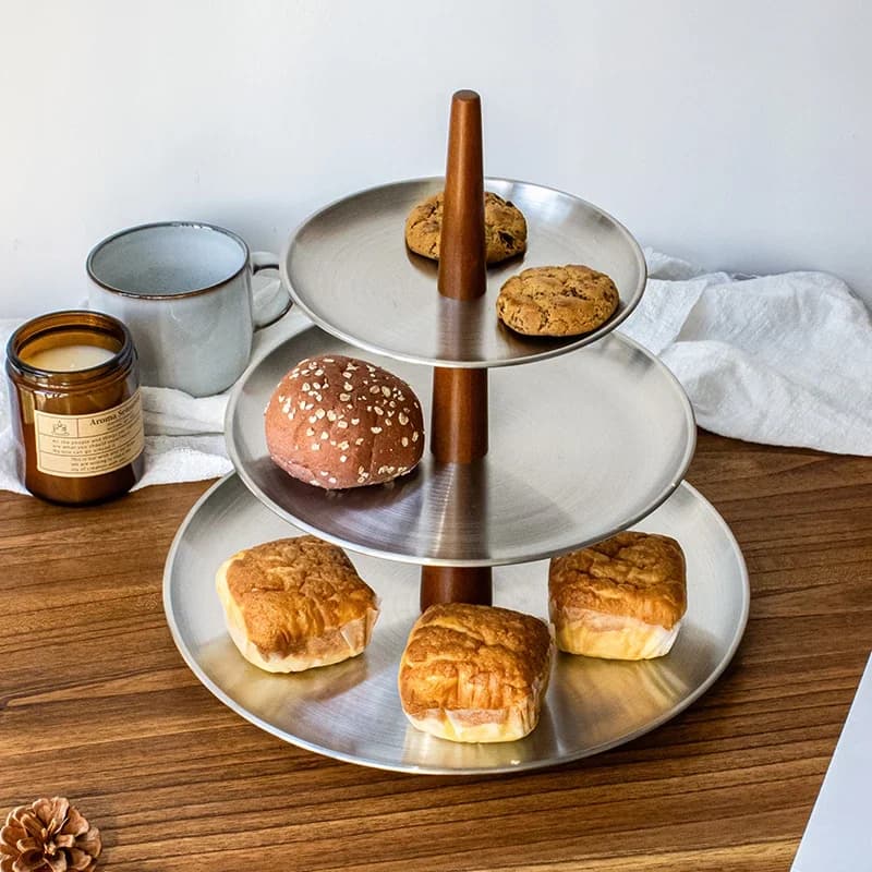 Plateau de rangement en acier inoxydable mat, ornements d'entrée antiques, table à dessert, support à gâteau, plateau à bonbons, plateau à collations