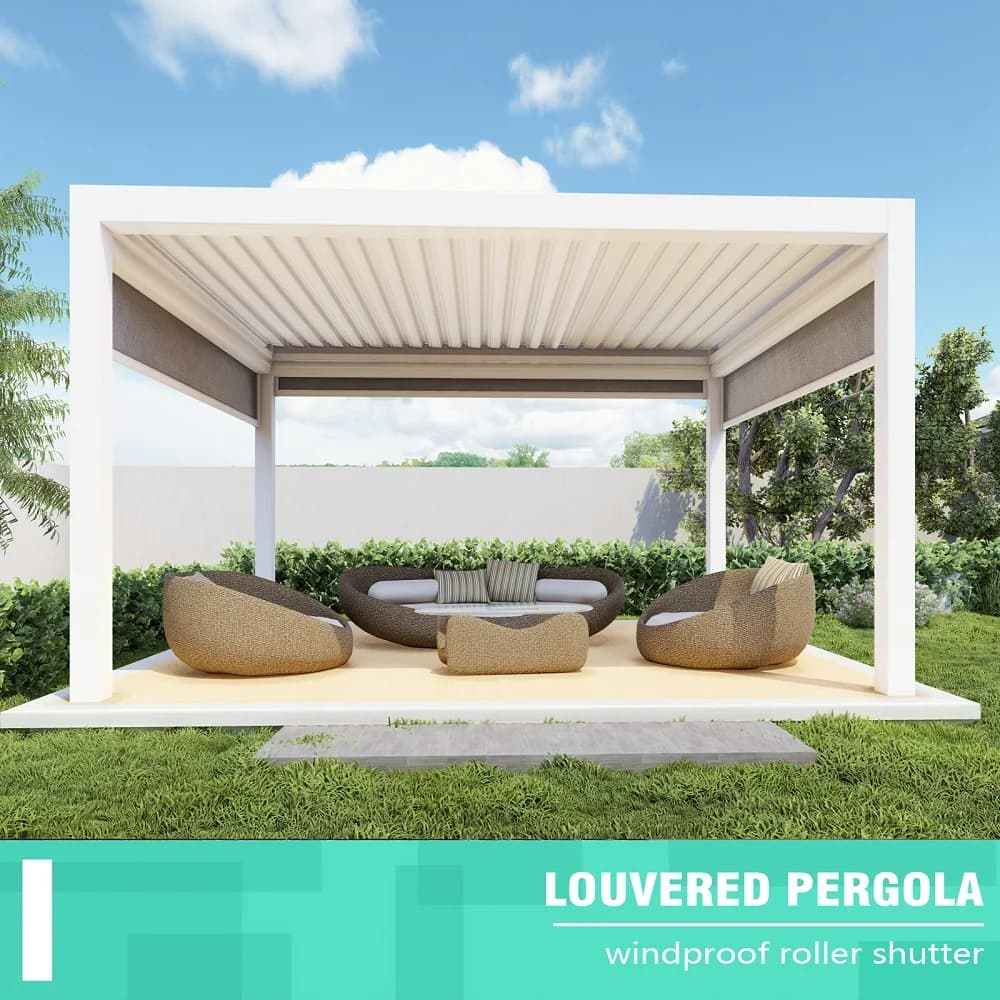 Pergola de jardin motorisée en aluminium imperméable avec toit ouvrant pour patio, cour et extérieur