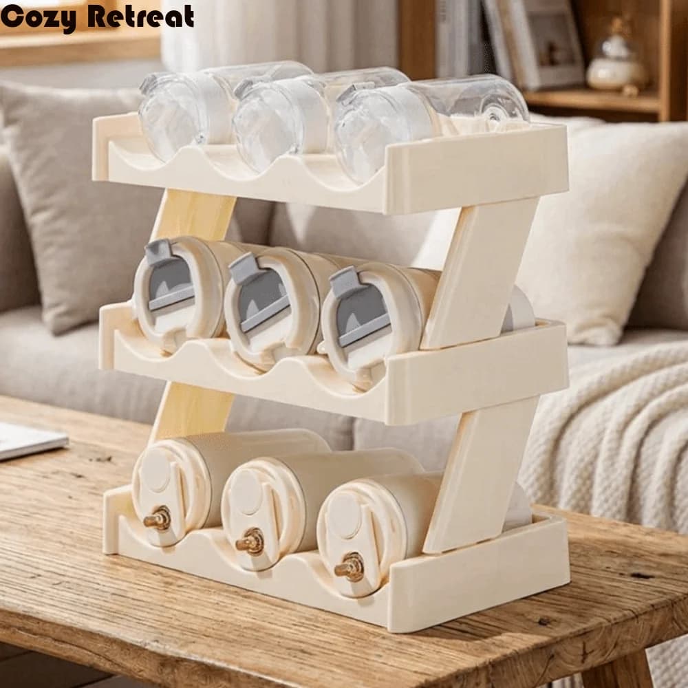 Support de rangement pour bouteilles d'eau à 3 niveaux en plastique, gain de place, grande capacité, support pour tasses isothermes, pour bureau
