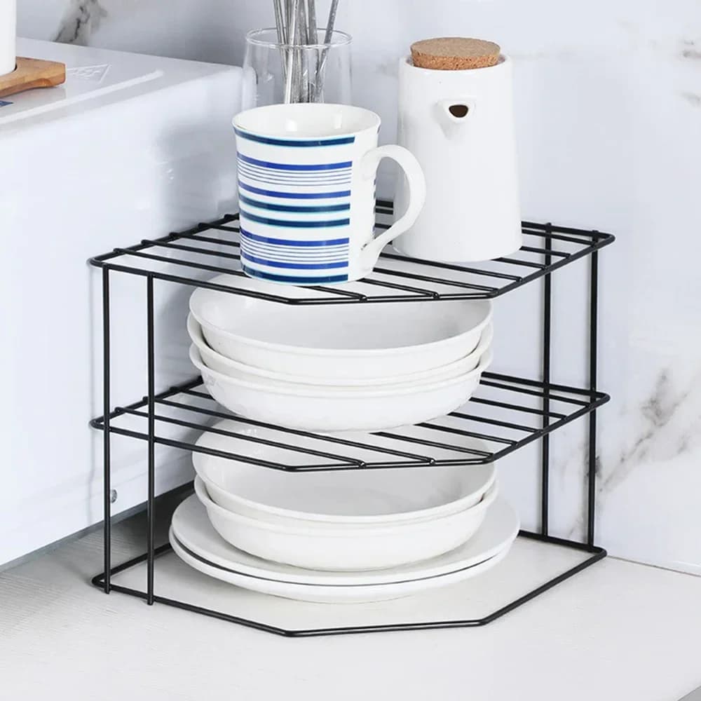 Étagère d'angle de rangement de cuisine, Pot d'assaisonnement, bol, plat, verres, organisateur de comptoir, support de maquillage cosmétique amovible à 3 niveaux