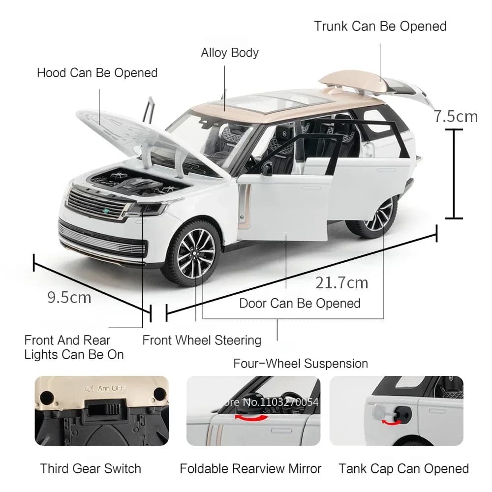 Modèle miniature de voiture en alliage moulé sous pression Land Rover Defender 110 Range Rover 1:24, portes ouvrables, véhicules à tirer en arrière, cadeau d'anniversaire pour garçon