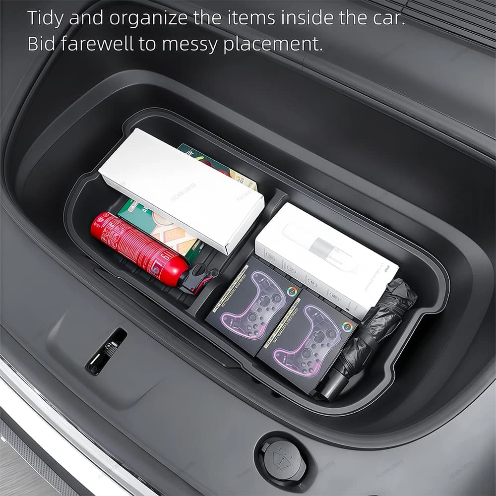 Pour Tesla Model YL Model Y Juniper 2025-2026 Boîte de rangement double niveau pour coffre avant et arrière, organisateur de bagages, accessoires
