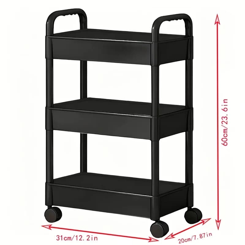 Chariot de rangement mobile à 3 niveaux avec roulettes – Étagère de rangement en plastique facile à assembler pour salle de bain, cuisine, camping-car et bureau