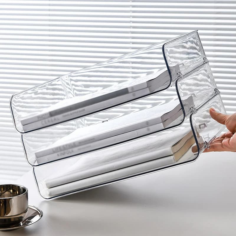 Boîte de rangement empilable pour fichier de bureau, support transparent, étagère pour livre et magazine, papier transparent T1, maison et bureau