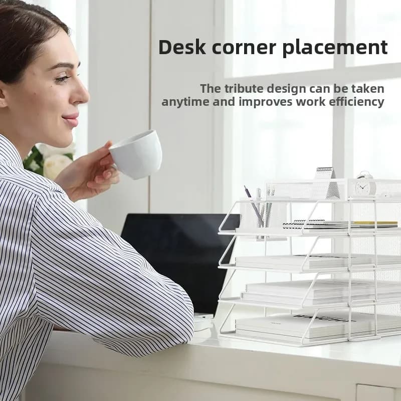 Boîte de rangement de documents A4 de bureau, boîte de fichiers de bureau, support de papiers laminés empilable, plateau de rangement de salle de bain polyvalent pour la maison