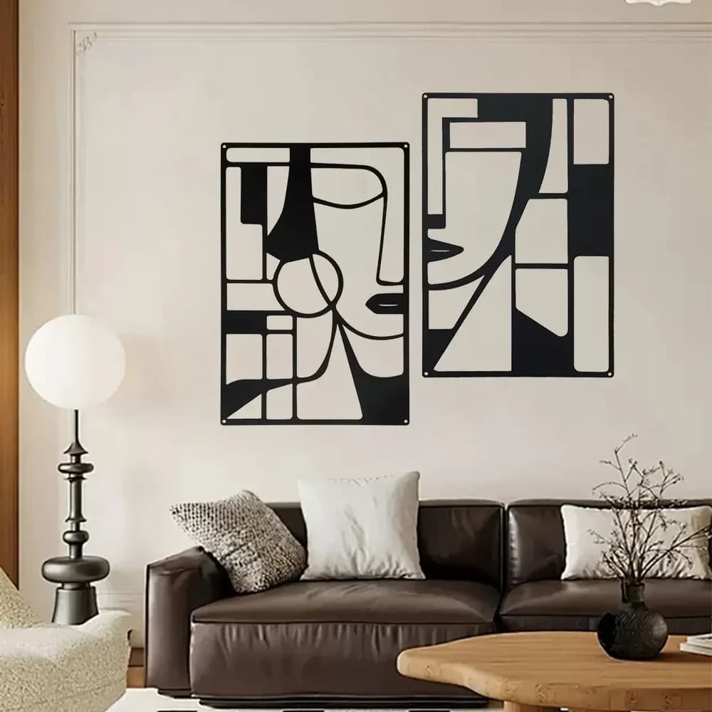 Art mural abstrait en métal - Facile à installer, géométrique, lignes, formes, artistique, chambre à coucher, artisanat du fer, décoration artisanale