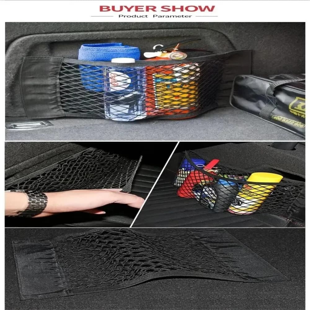 Filet de rangement pour voiture, filet de poche en maille extensible, autocollant élastique magique, sac de siège de coffre en maille arrière universelle, Cage de poche, organisateur automobile