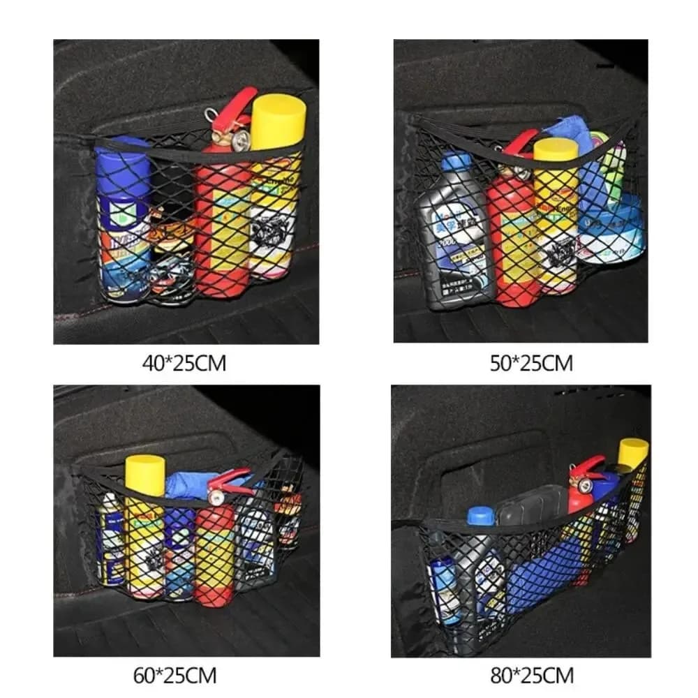 Filet de rangement pour voiture, filet de poche en maille extensible, autocollant élastique magique, sac de siège de coffre en maille arrière universelle, Cage de poche, organisateur automobile
