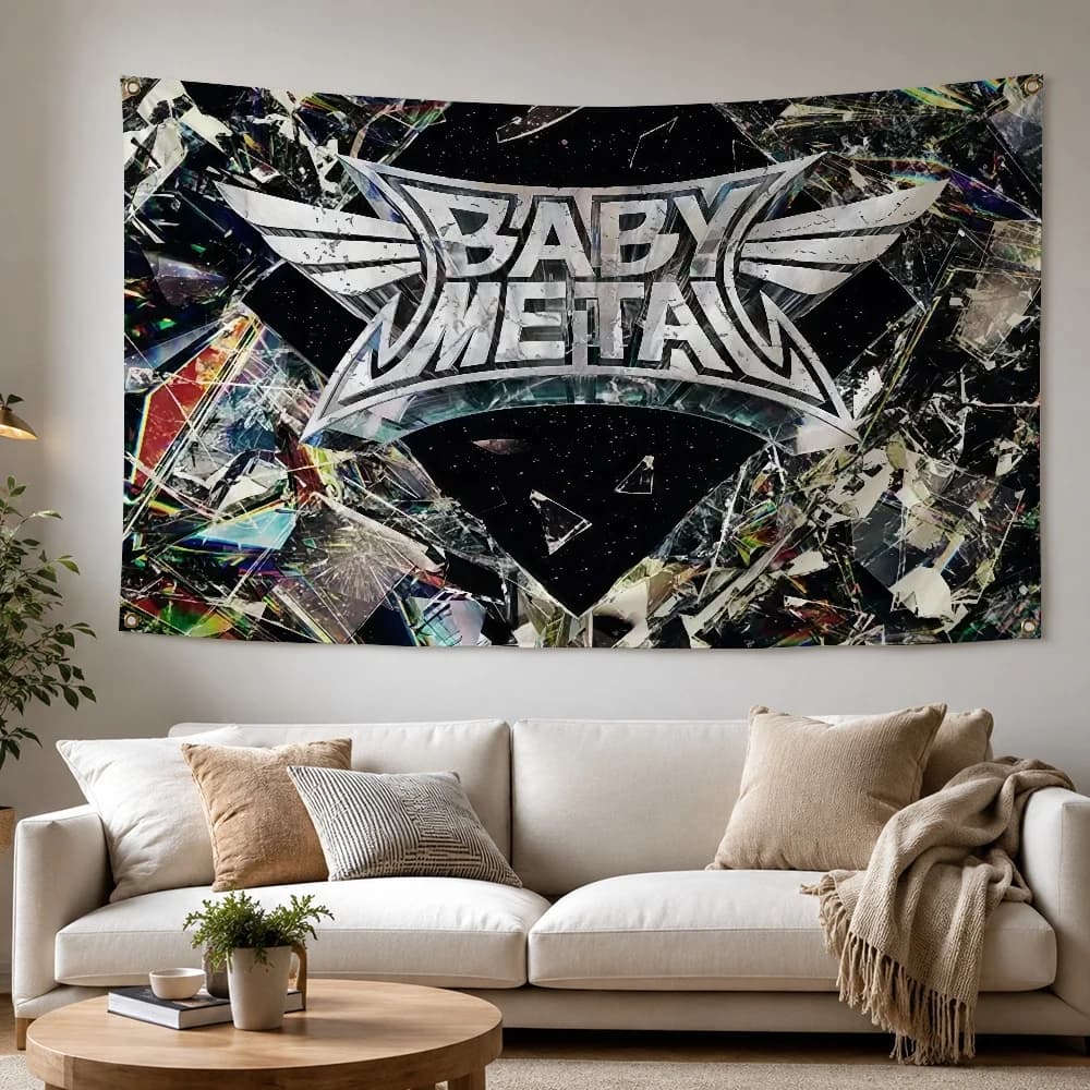 Drapeau extérieur B-Babymetal Kawaii Metal Band pour la maison, le camping, les fêtes, les clubs, la décoration de jardin, la cour, bannière murale suspendue