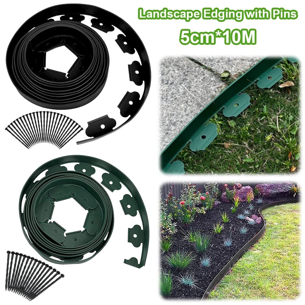 Bordure de paysage de 10M, sans creuser avec 30 pointes, bobine de bordure de paysage robuste sans digne pour parterre de fleurs de jardin, chaussée
