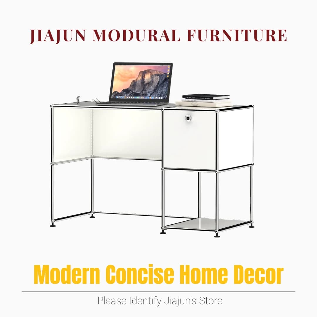 Bureau modulaire moderne en métal avec armoire de rangement | Table d'écriture à cadre ouvert | Mobilier de bureau de couleur personnalisé
