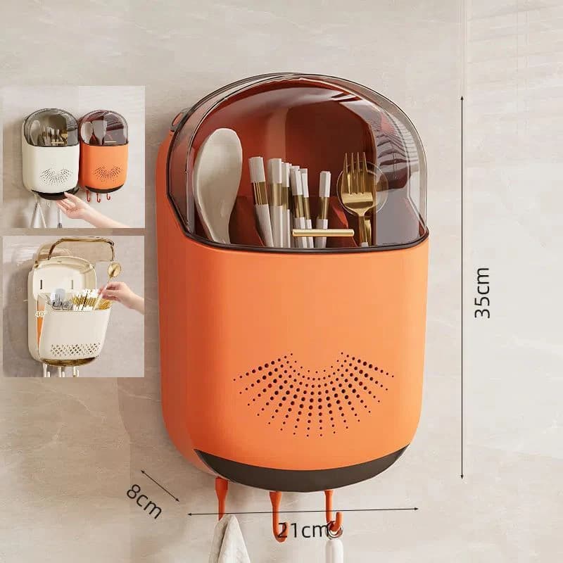 Boîte de rangement de couverts de cuisine, support mural de rangement de vaisselle avec couvercle, cuillère anti-poussière et organisateur de baguettes, supports de vidange