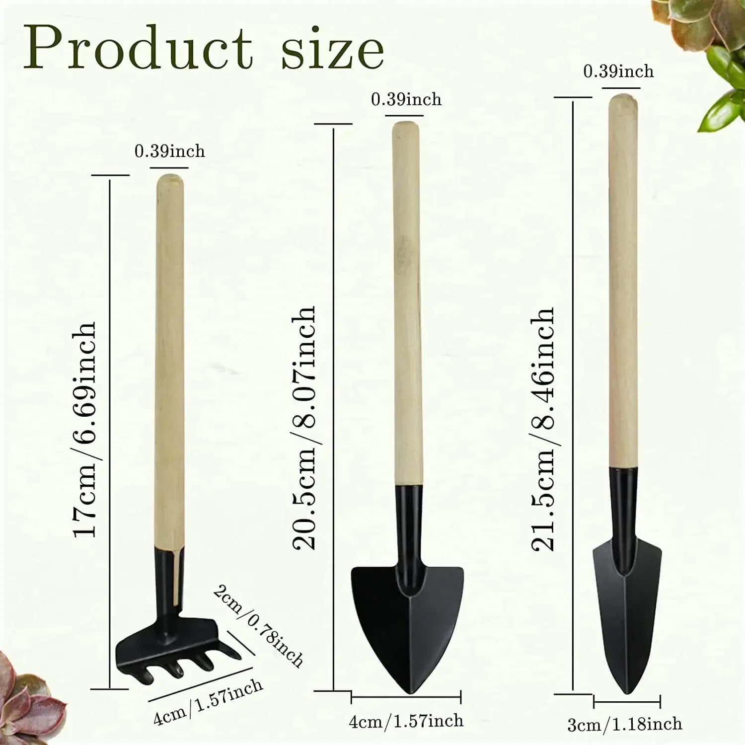 Outils de jardinage, ensemble de trois pièces, Mini outils de jardin, pelle multifonction, pelle de herse, plante domestique, pelle de sol en pin