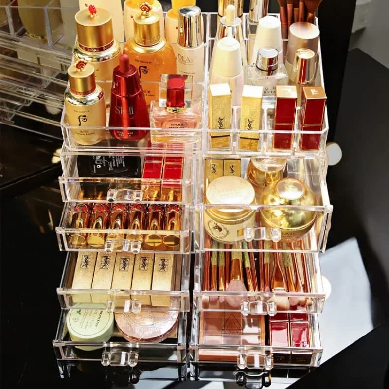 Boîte de rangement de cosmétiques pour salle de bain, bijoux, vernis à ongles, rouge à lèvres, organisateur de brillant à lèvres, séparateurs de tiroir de maquillage transparents