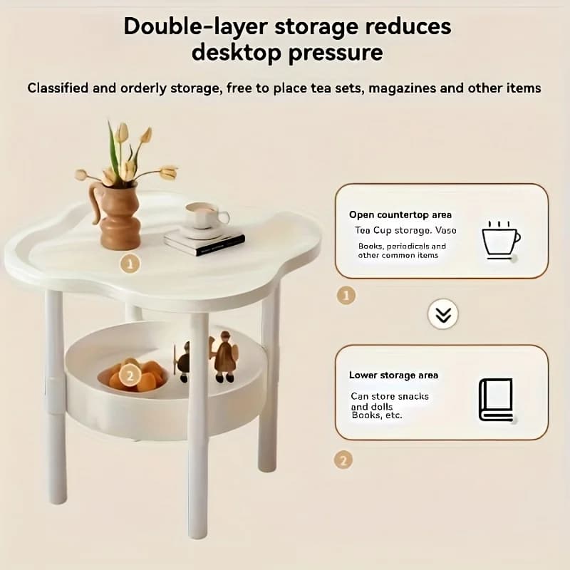 [Table d'appoint élégante] Table d'appoint ronde moderne et élégante avec étagère de rangement |   Économiseur d'espace, léger pour salon, chambre à coucher